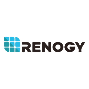Logo for Renogy, a renewable energy company that specializes in solar panels, portable power stations, lithium batteries, charge controllers, and inverters for off-grid and mobile applications.