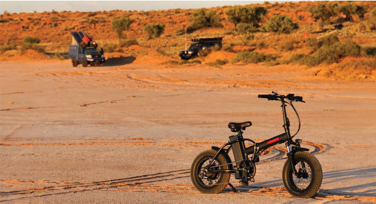 Vamos El Hefe 2024 Fat Tyres Cruiser E-Bike on a Sand Field