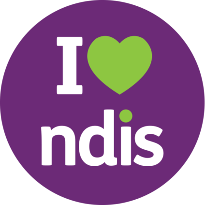 The official "I love NDIS" logo in purple and green, used to identify NDIS registered providers and community support for disability services in Australia.