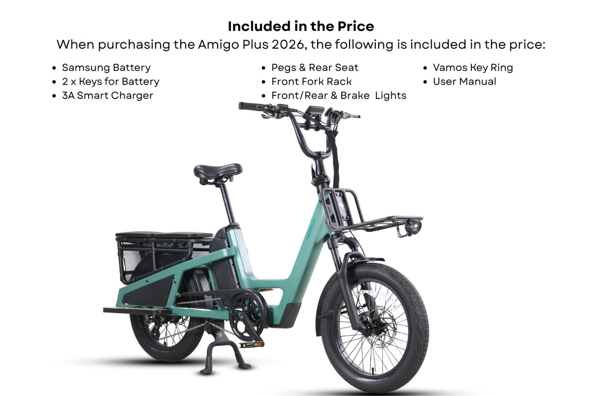 Vamos Amigo Plus 2026 - All-Purpose Passenger Commuter E-Bike passenger commuter electric bike in green.