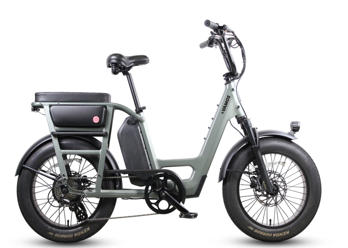 Vamos Amigo compact cargo electric bike in a sage green finish