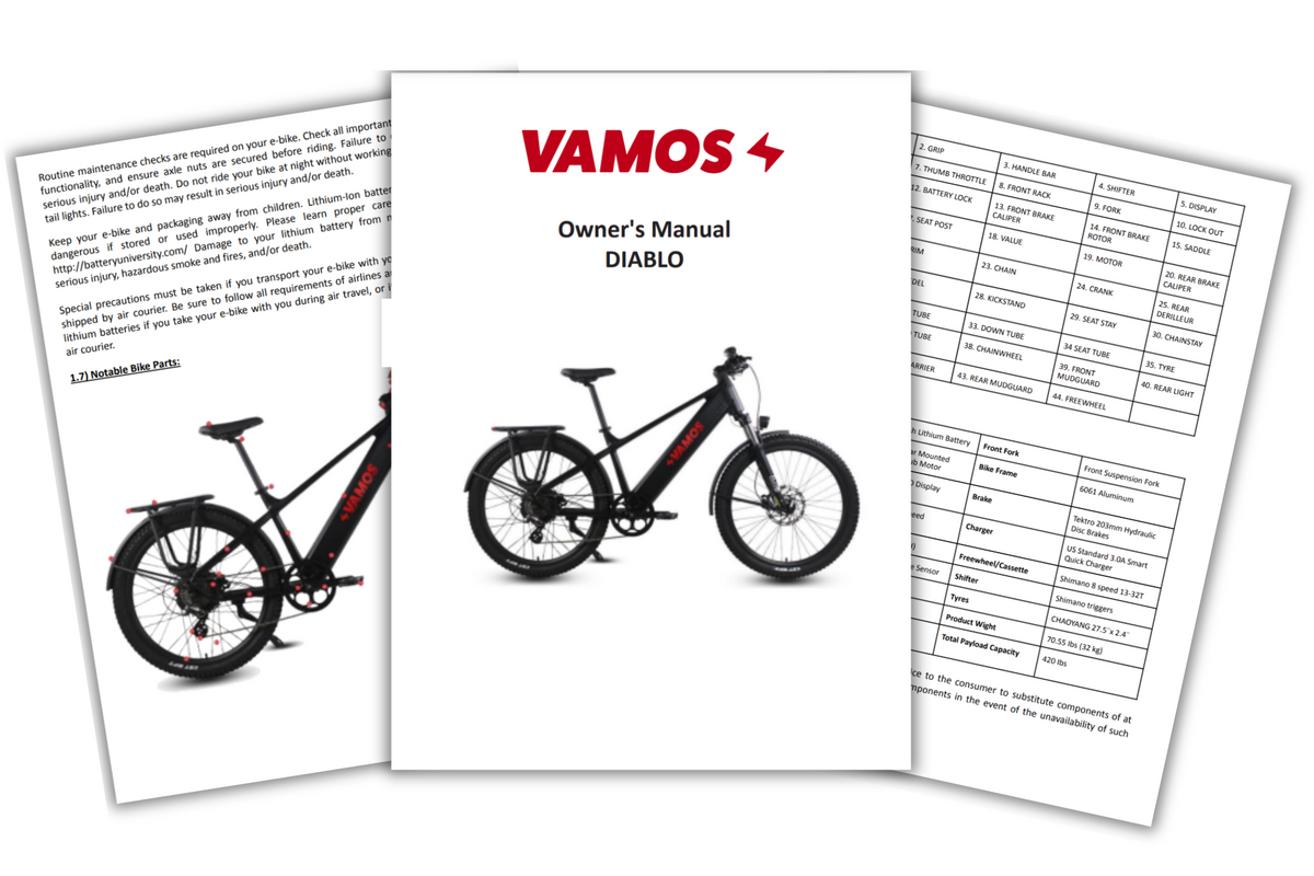 The official user manual cover for the Vamos El Diablo, providing technical guidance and safety instructions.