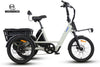Vamos Trio, a 3-wheel electric cargo tricycle featuring a low step-through frame, a rear storage basket, and front and rear hydraulic disc brakes