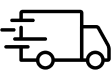 A simple black icon of a delivery truck with horizontal motion