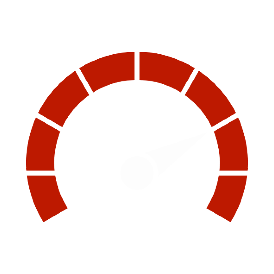 A red and white icon of a speedometer or gauge meter.